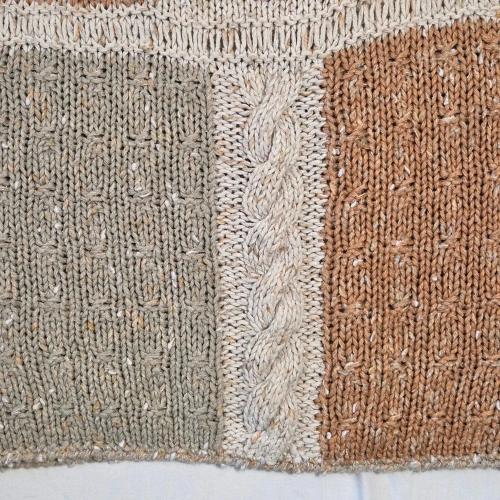Liz Claiborne Vintage Silk Blend Patchwork Knit Sweater Vest Tan Green Large‎
